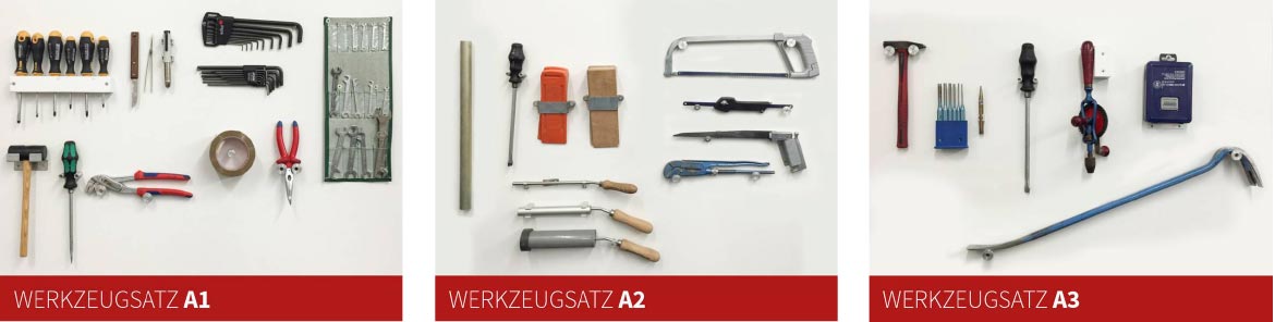 typische Einbrecherwerkzeuge, die zur Prüfung der DIN Norm EN 1627 herangezogen werden